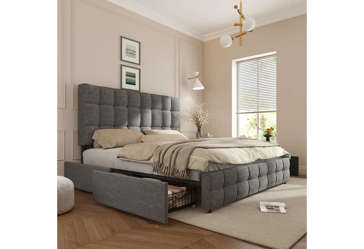Flieks Polsterbett Grau 140x200cm mit Stauraum