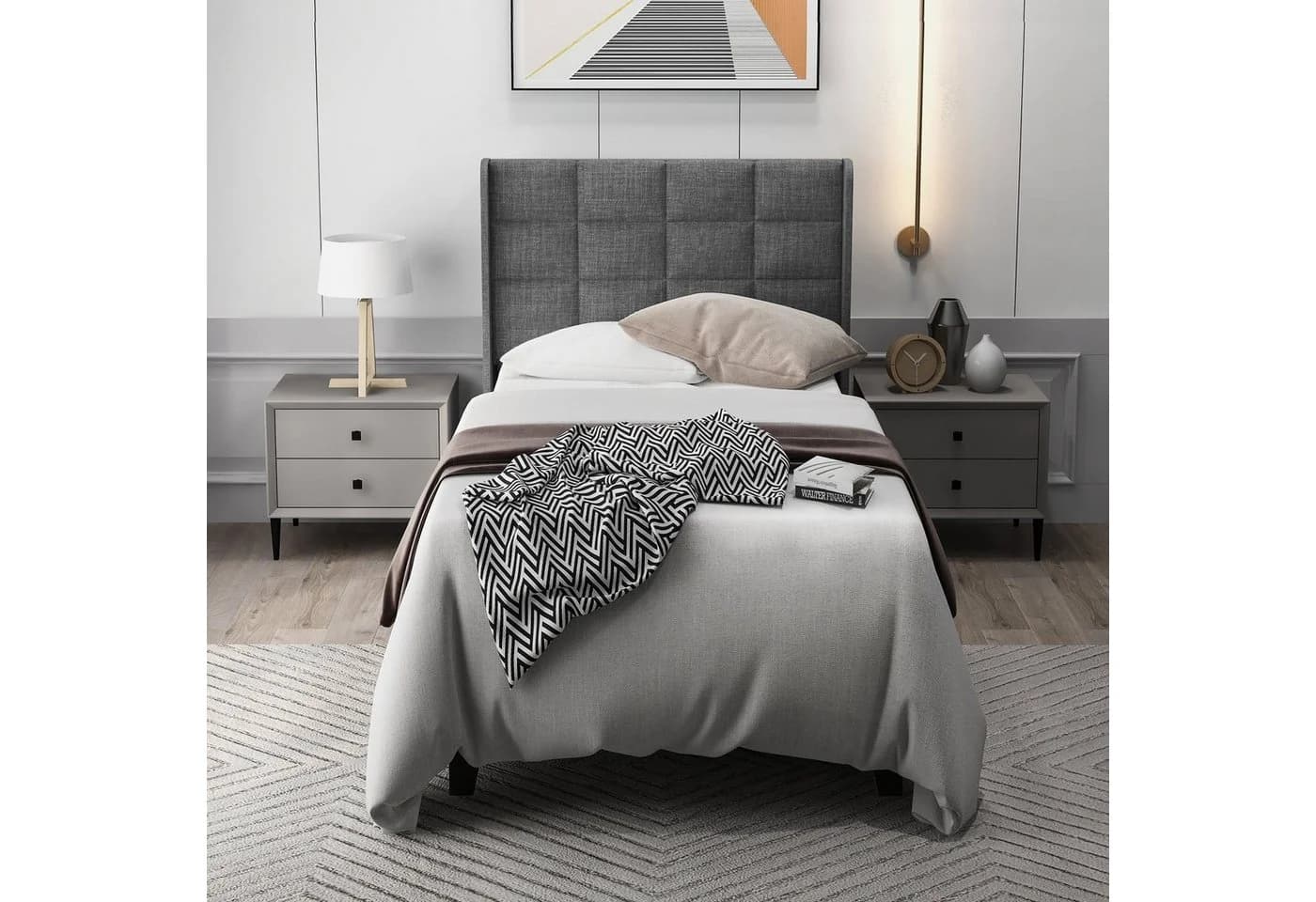 Flieks Polsterbett Einzelbett Leinen Grau 90x200cm