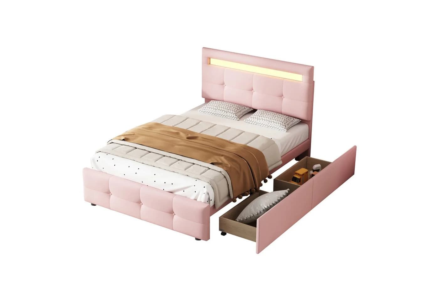 Flieks Polsterbett mit LED und Schubladen Rosa - Bild 2