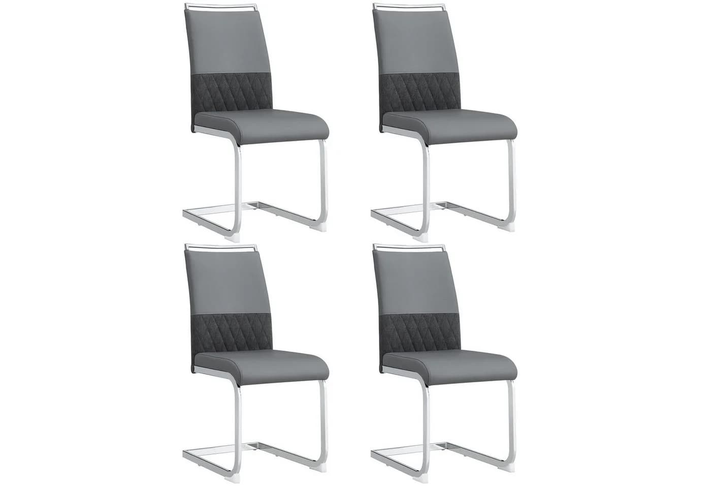 Flieks Freischwinger 4er Set Esszimmerstuhl Grau Kunstleder Leinen - Bild 2