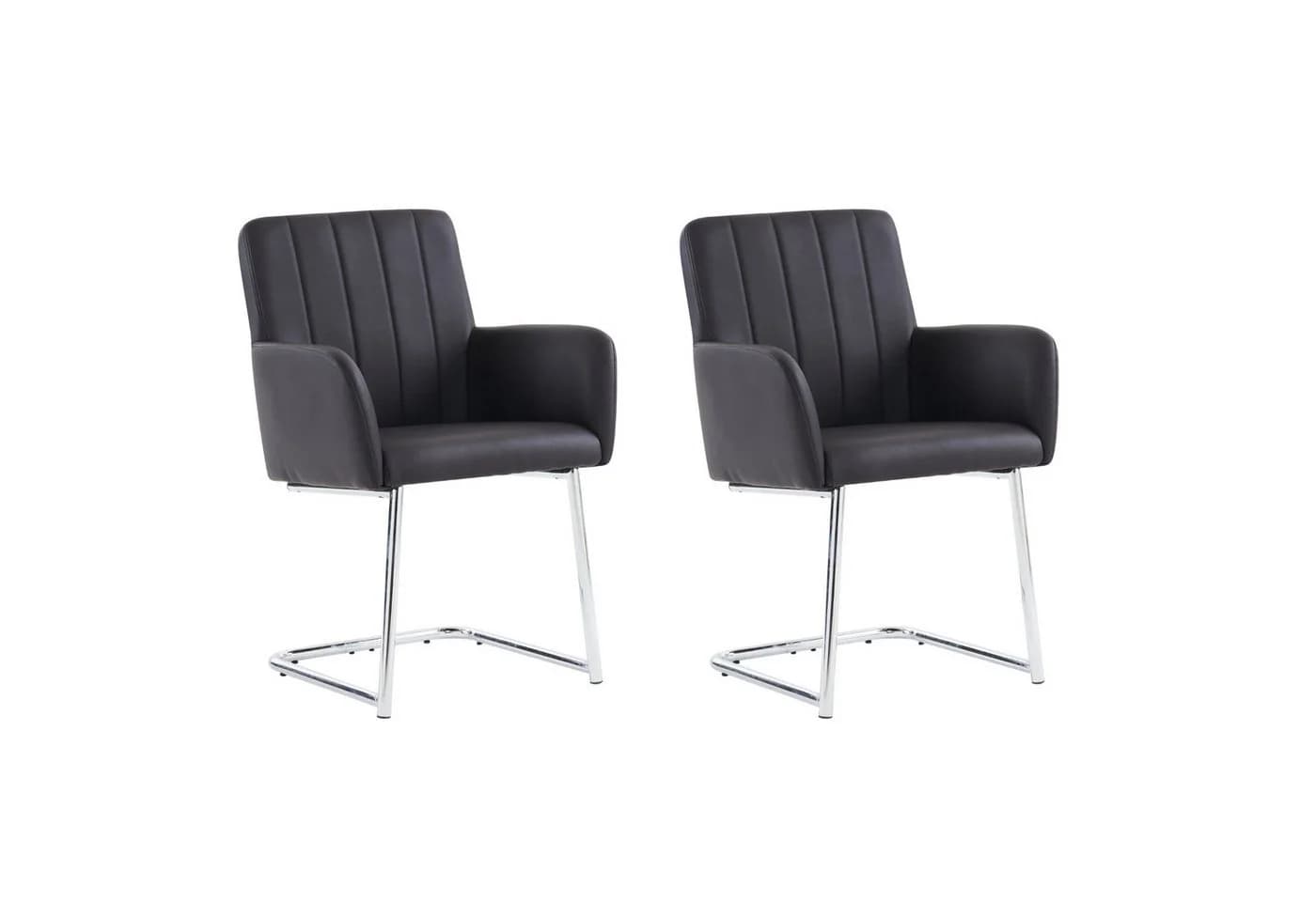 Flieks Freischwinger 2er Set Esszimmerstuhl Kunstleder Schwarz mit Armlehnen - Bild 3