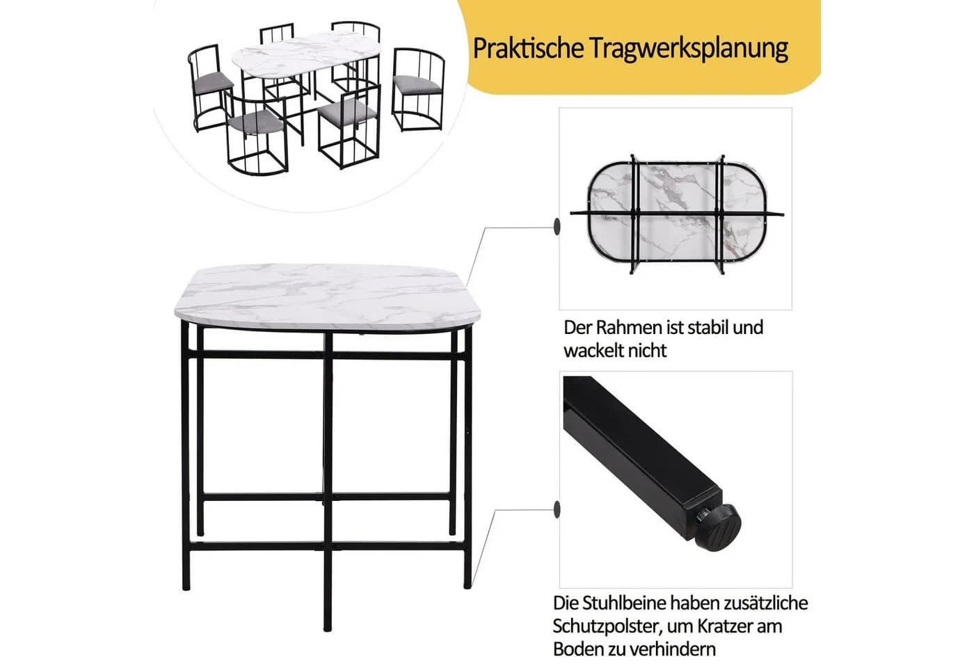Flieks Essgruppe 7-tlg. Schwarz Esstisch mit 6 Stühlen - Bild 4