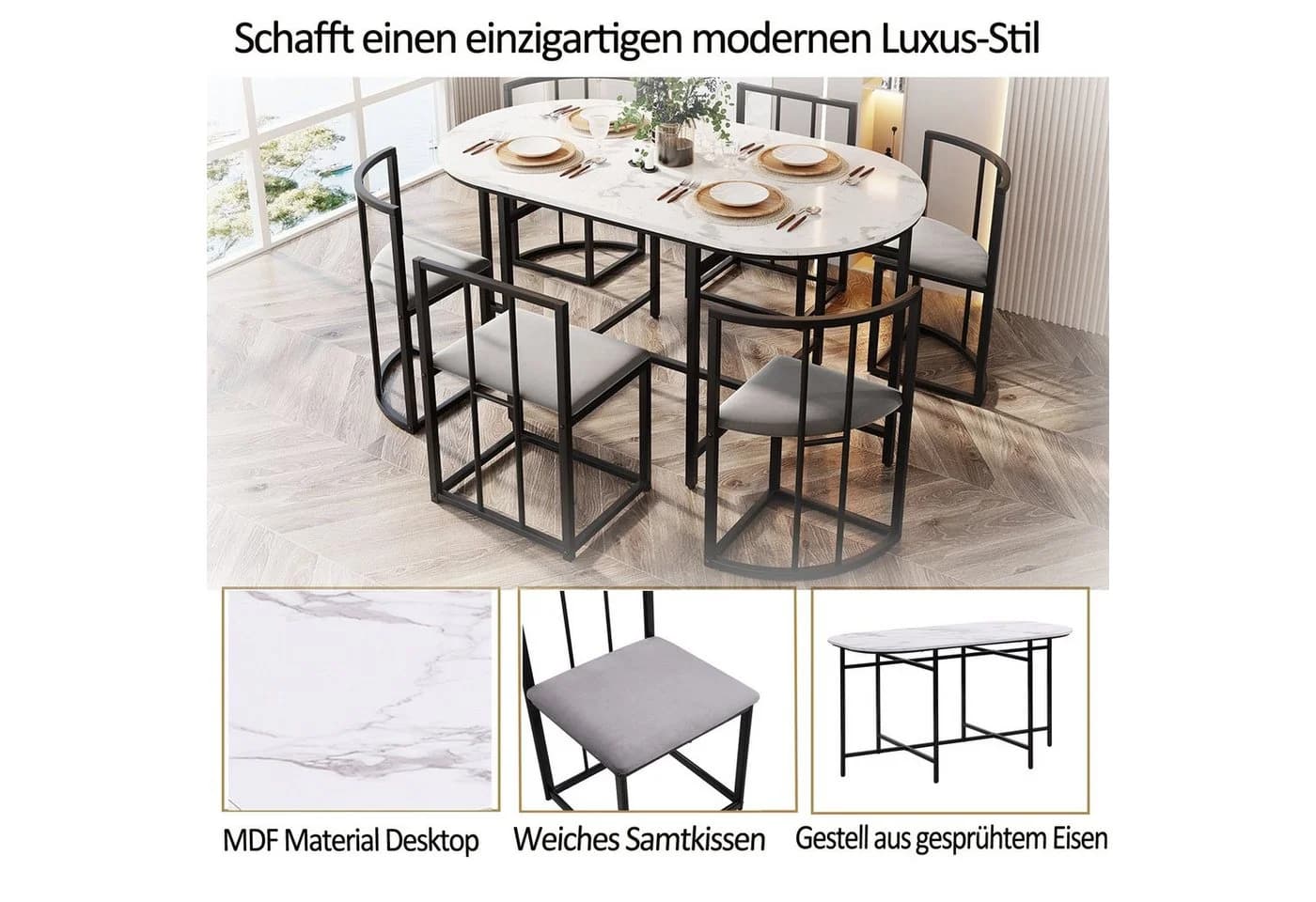 Flieks Essgruppe 7-tlg. Schwarz Esstisch mit 6 Stühlen - Bild 5