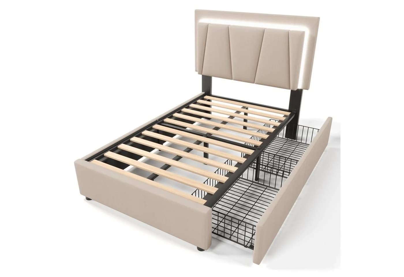Flieks Polsterbett LED-Beleuchtung Einzelbett 90x200cm mit 2 Schubladen - Bild 5