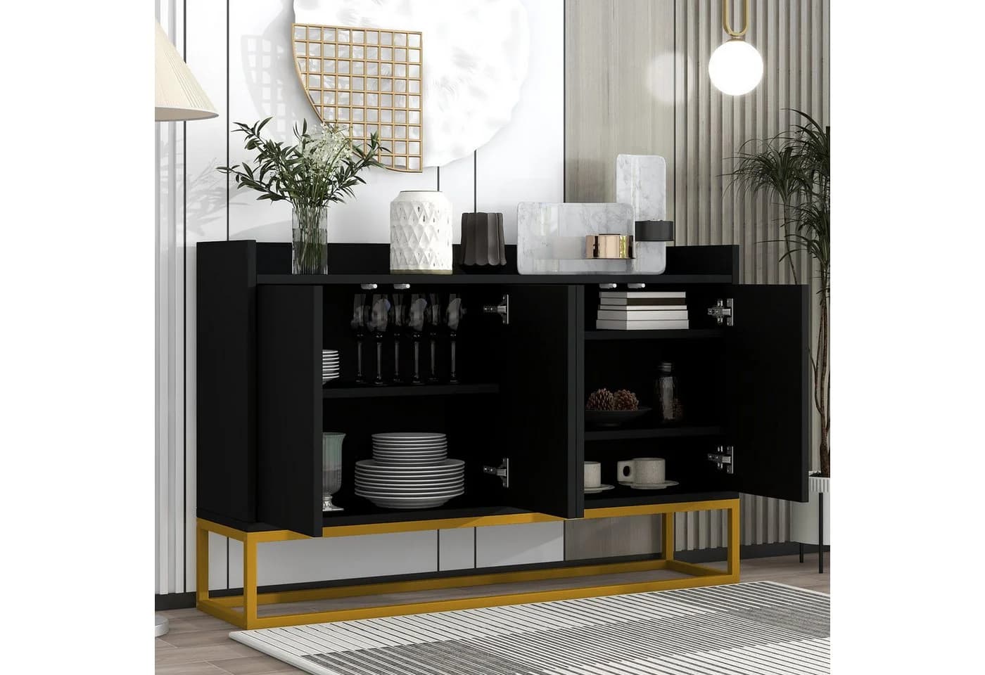 Flieks Sideboard Schwarz mit goldenen Metallbeinen - Bild 3
