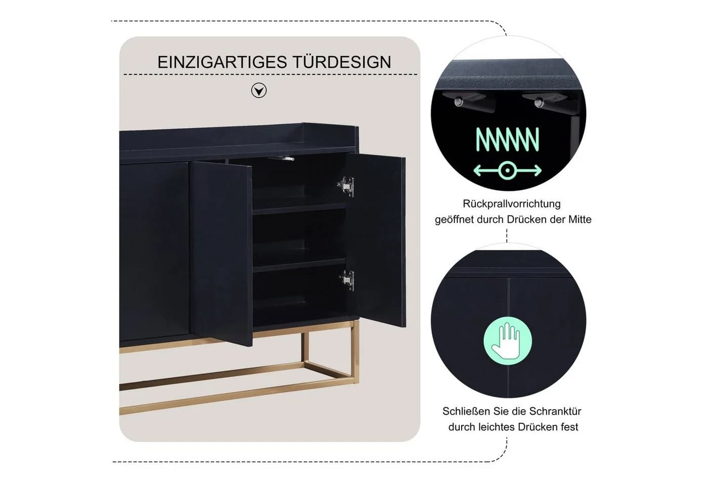 Flieks Sideboard Schwarz mit goldenen Metallbeinen - Bild 4
