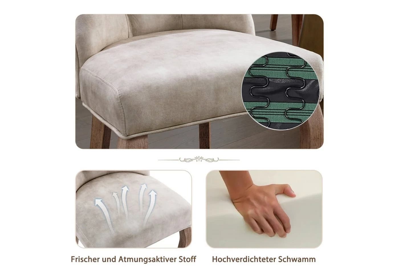 Flieks Esszimmerstuhl 4er Set Hellbeige Samt Polsterstuhl mit Rückenlehne - Bild 5