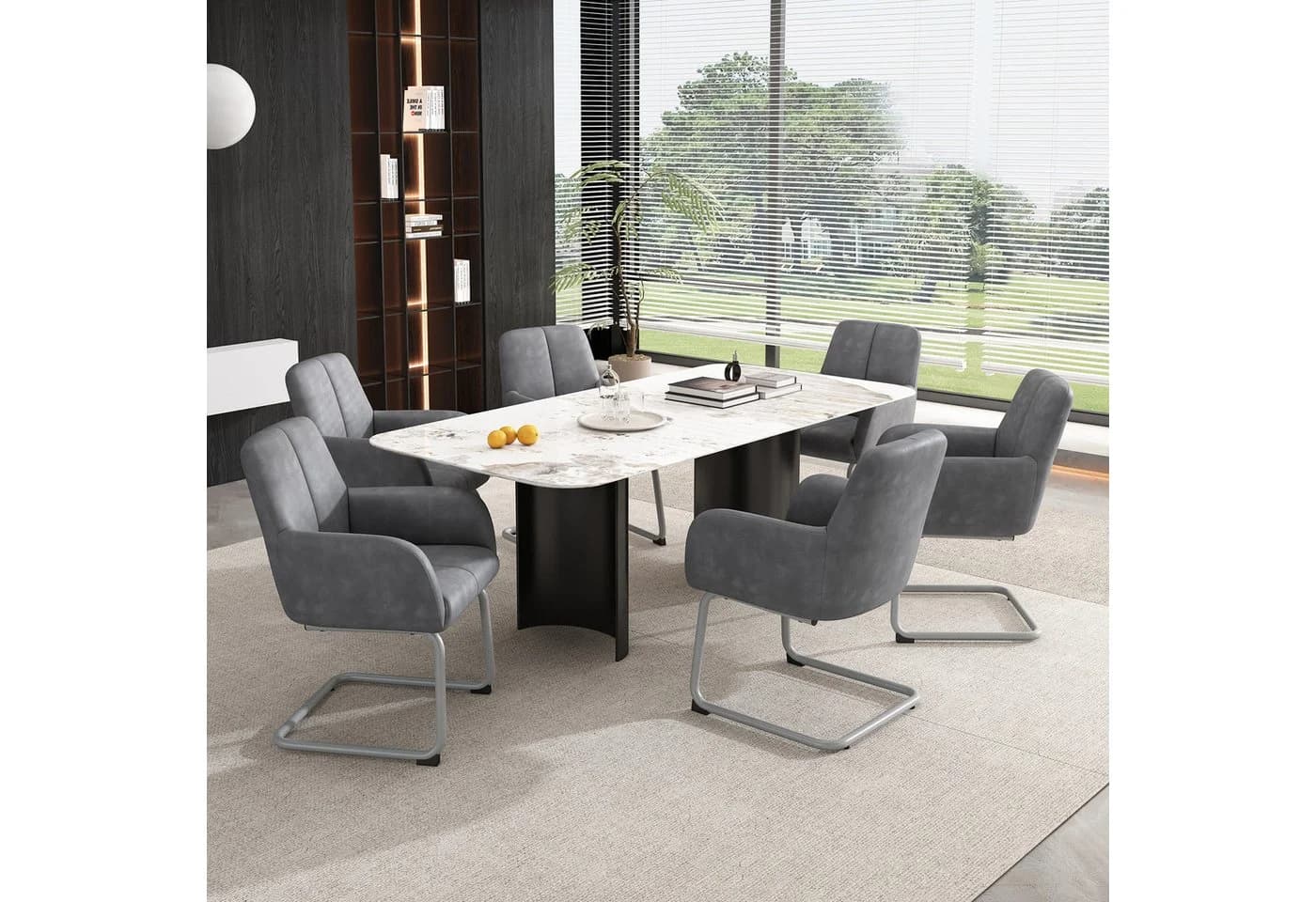 Flieks Freischwinger 6er Set Grau Kunstleder Esszimmerstühle - Bild 2