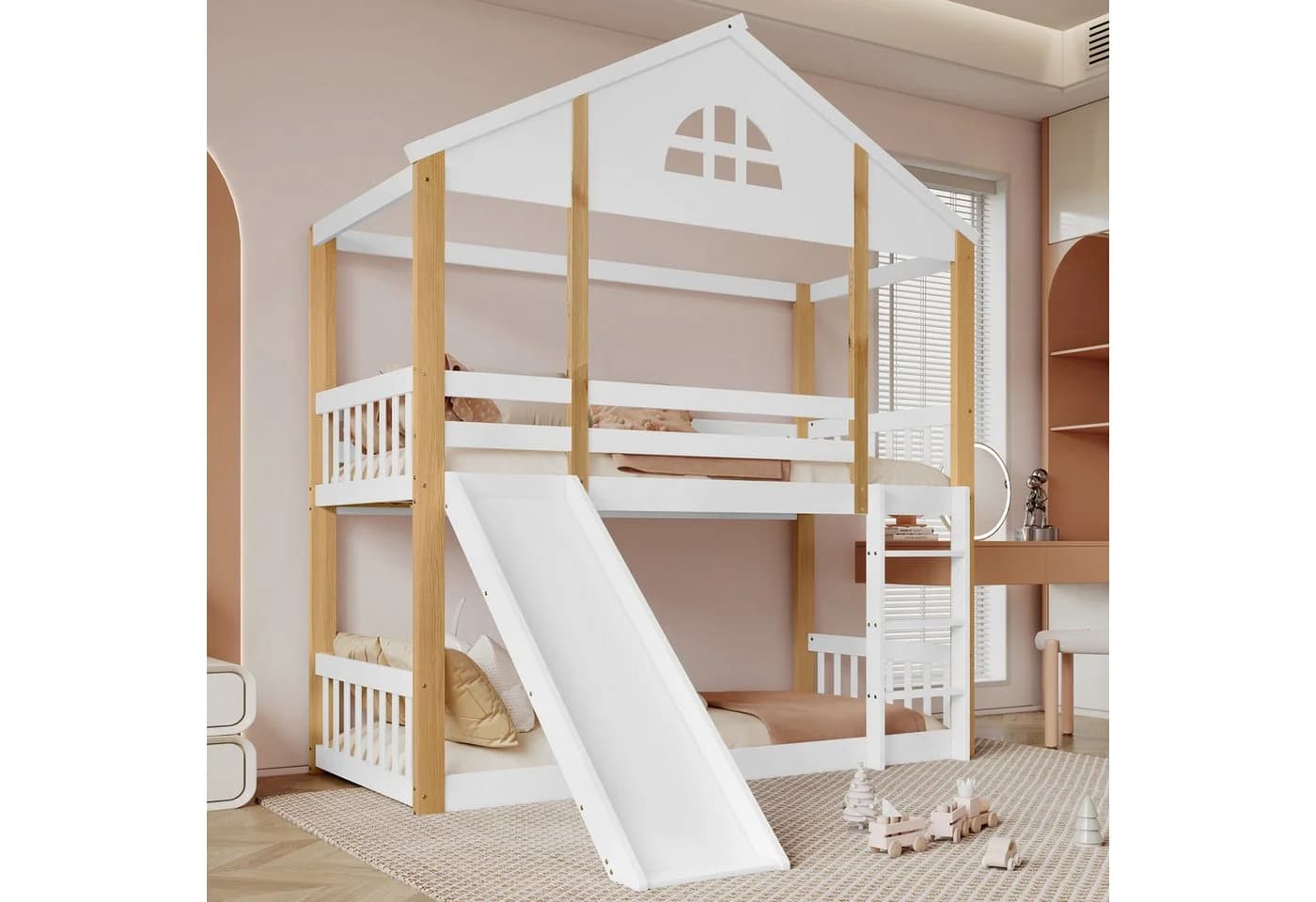 Flieks Etagenbett Kiefer mit Rutsche und Leiter