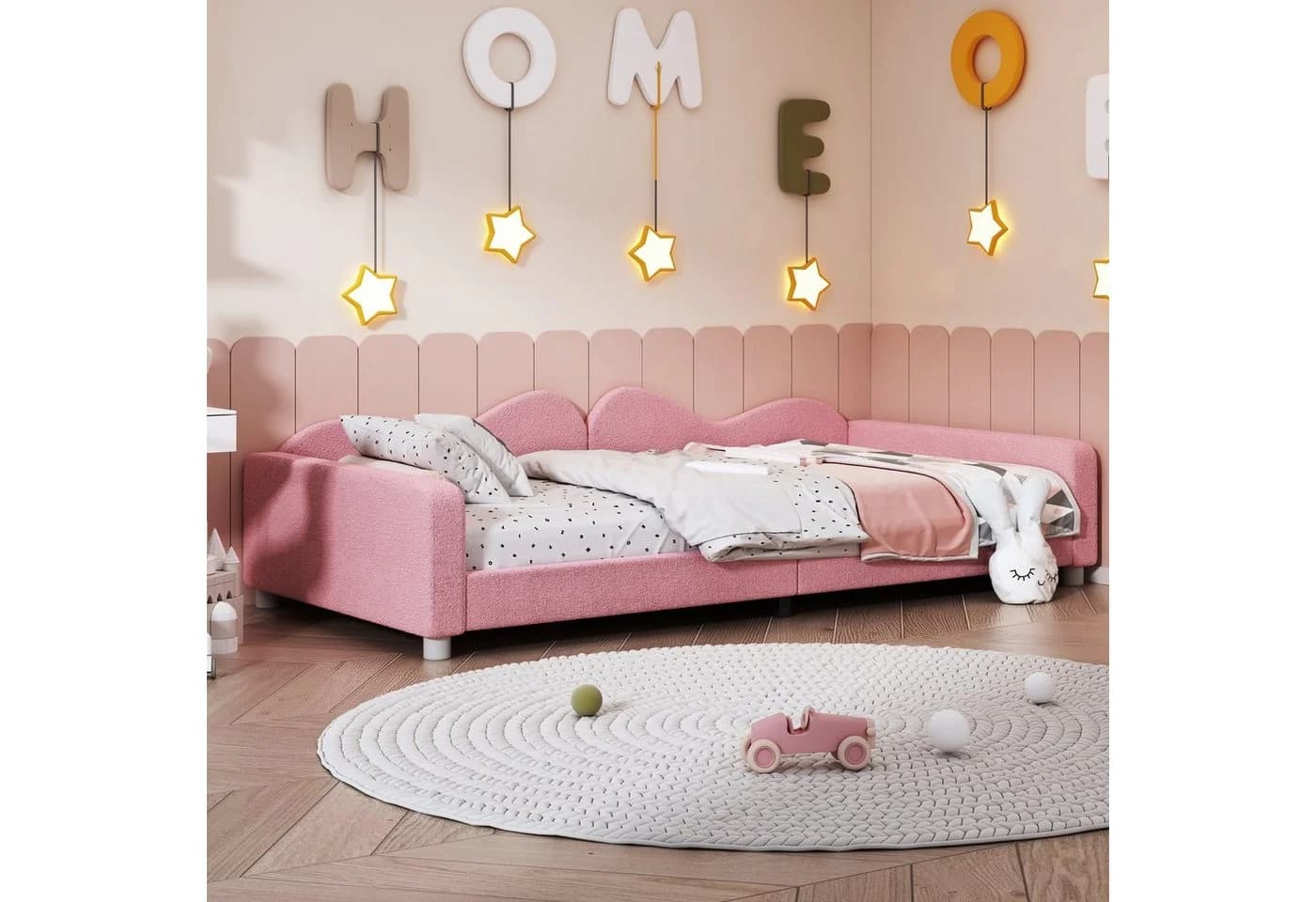 Flieks Polsterbett Teddy-Samt Kinderbett Einzelbett Schlafsofa