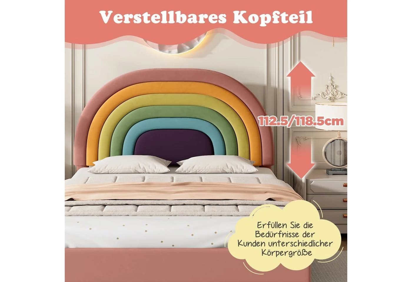 Flieks Polsterbett Kinderbett Rosa Samt - Bild 4