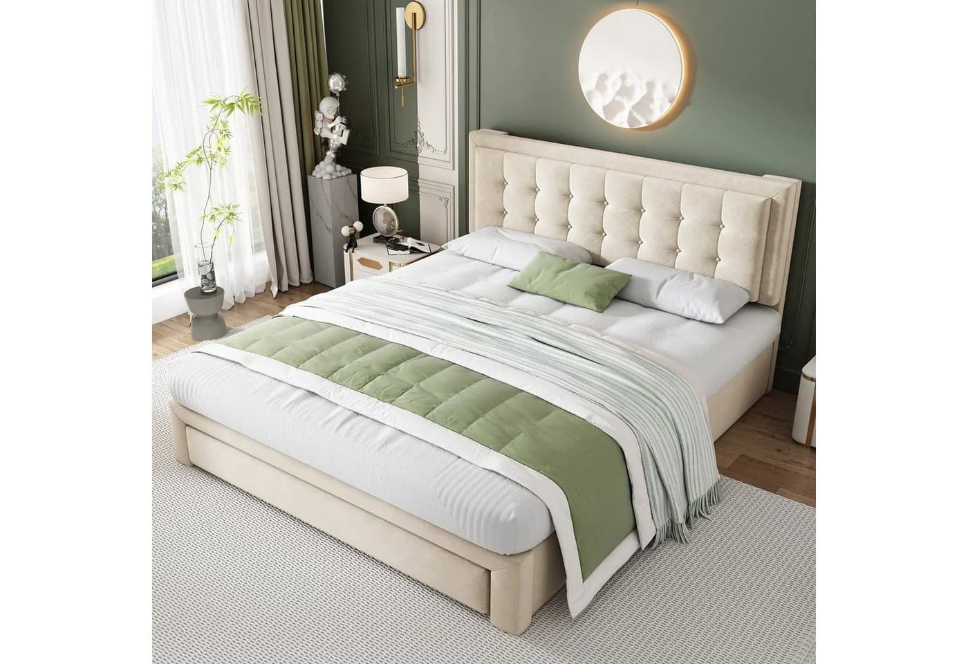 Flieks Polsterbett Hydraulisches Stauraumbett Samt Beige