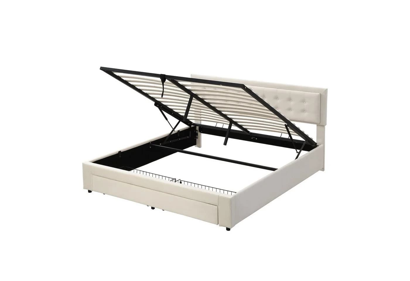 Flieks Polsterbett Hydraulisches Stauraumbett Samt Beige - Bild 4