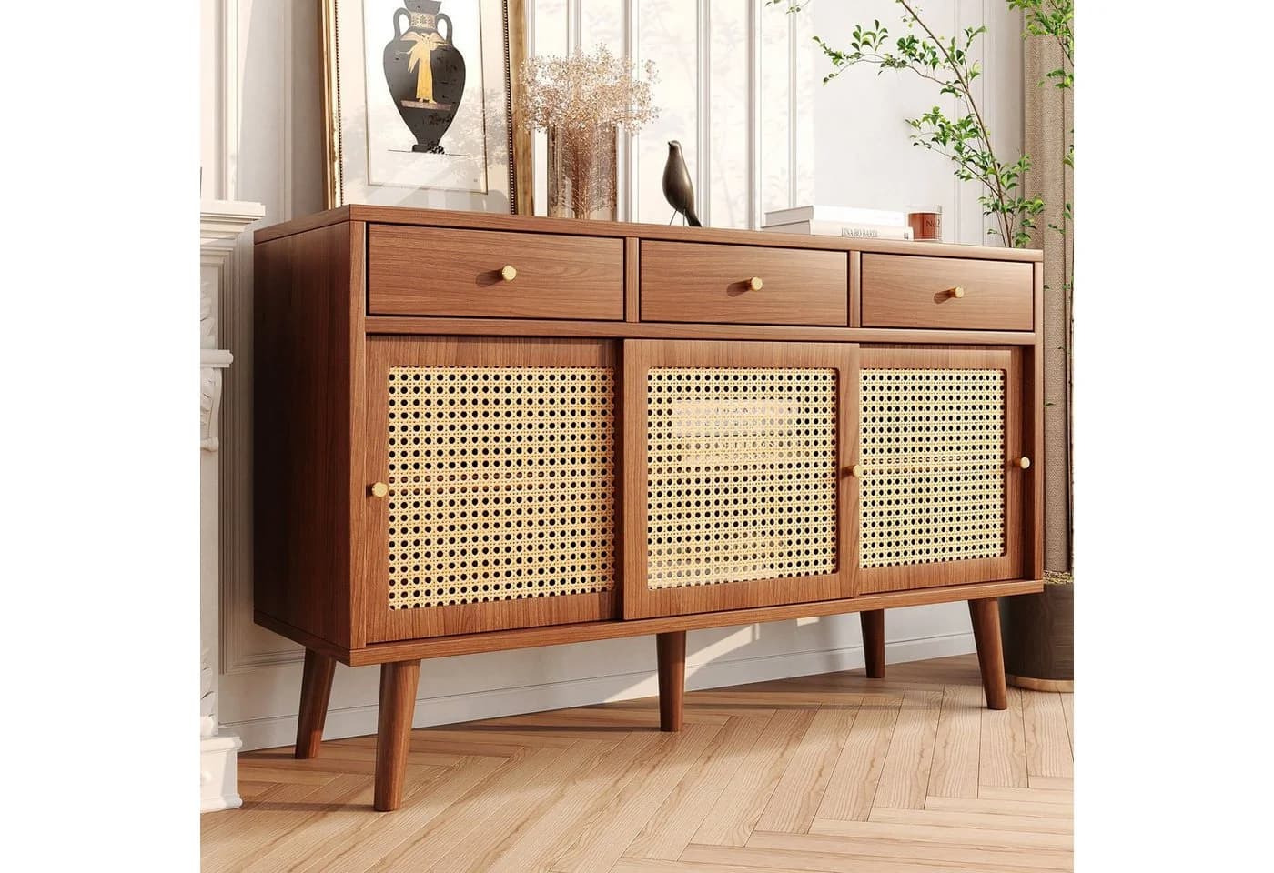 Flieks Sideboard Kommode 3 Schubladen Rattangeflecht 120x40x78cm - Bild 2