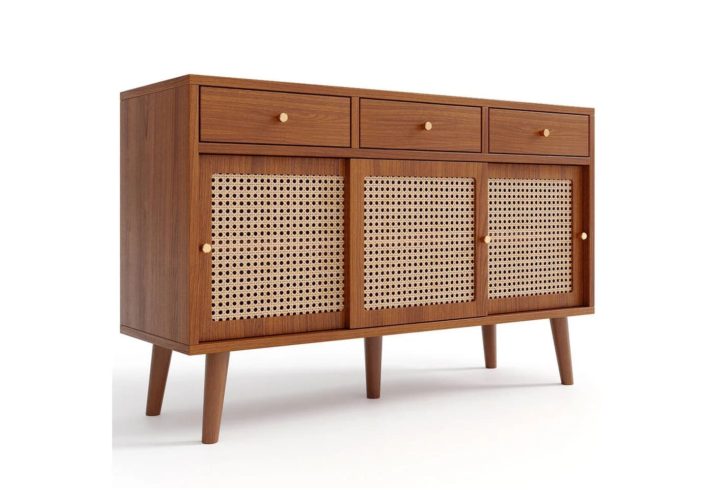 Merax Sideboard 3 Schubladen 3 Türen Rattan Walnuss - Bild 2
