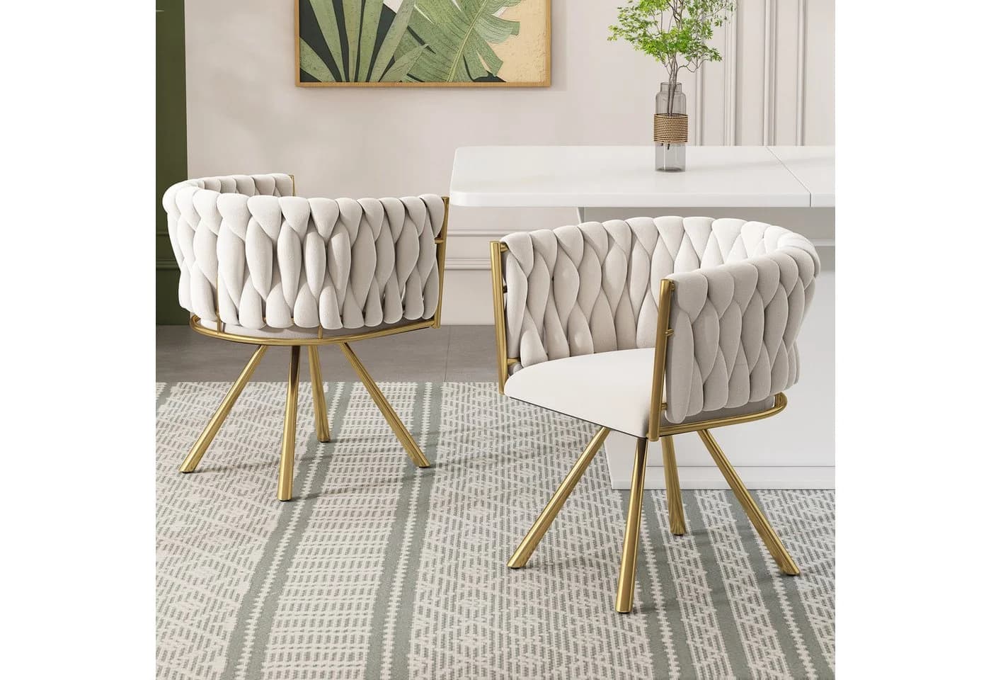 Flieks Esszimmerstuhl Set 4 St. Beige Gold 360° Drehbar Samt