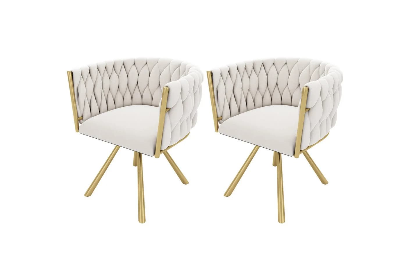 Flieks Esszimmerstuhl Set 4 St. Beige Gold 360° Drehbar Samt - Bild 3