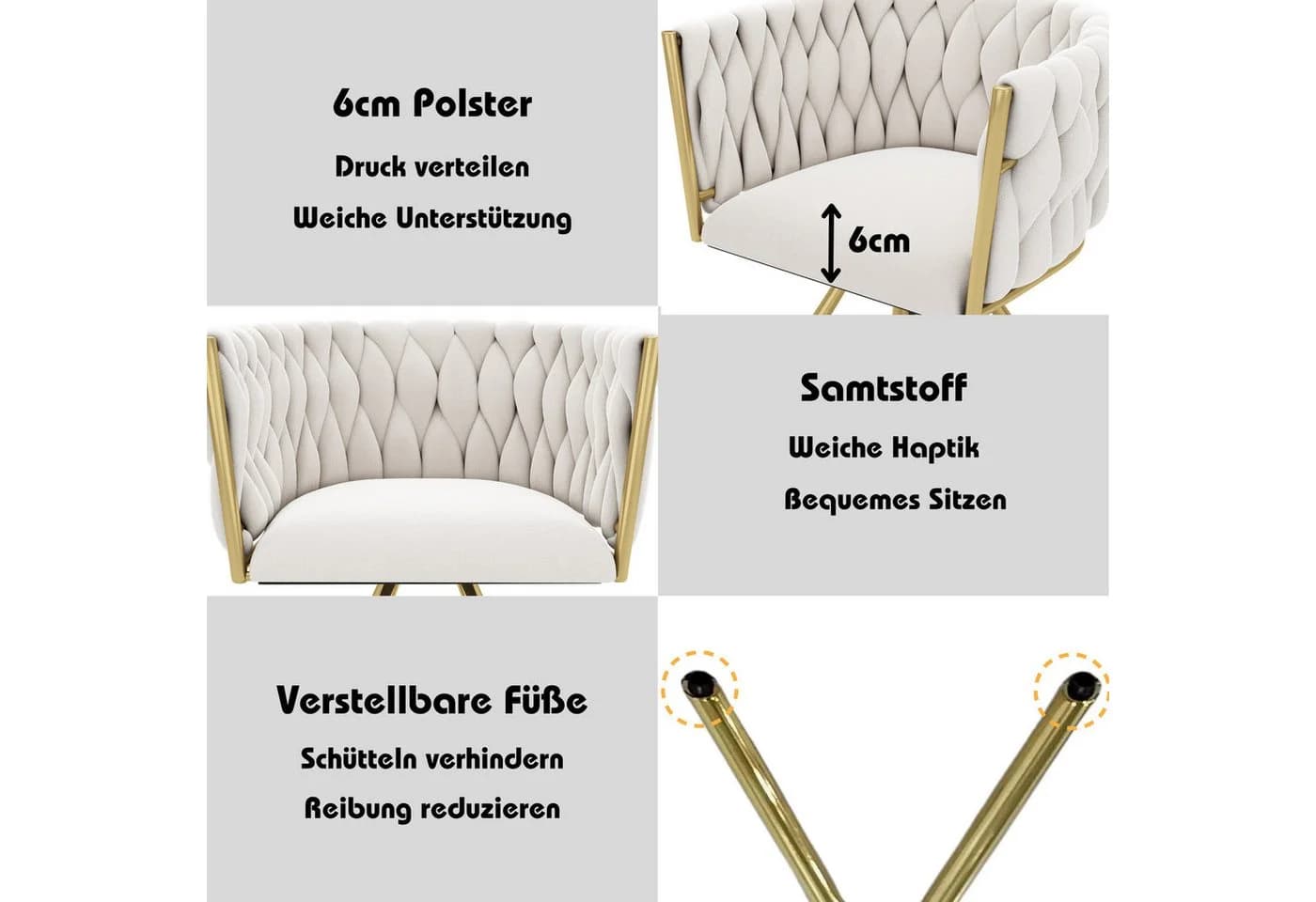Flieks Esszimmerstuhl Set 4 St. Beige Gold 360° Drehbar Samt - Bild 5