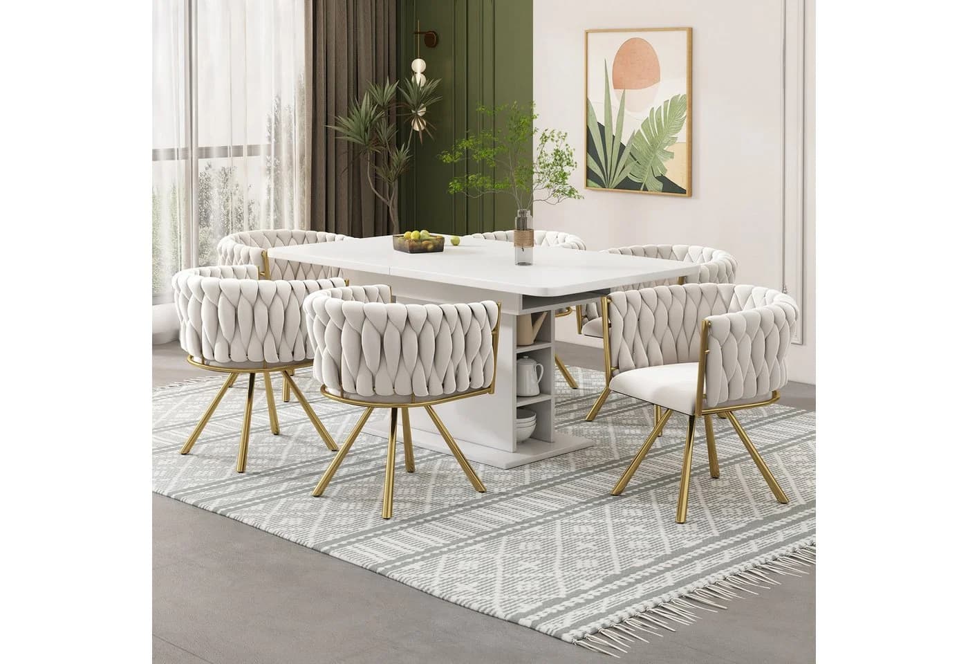 Flieks 6er Set Esszimmerstühle Samt Beige/Gold 360° drehbar - Bild 2