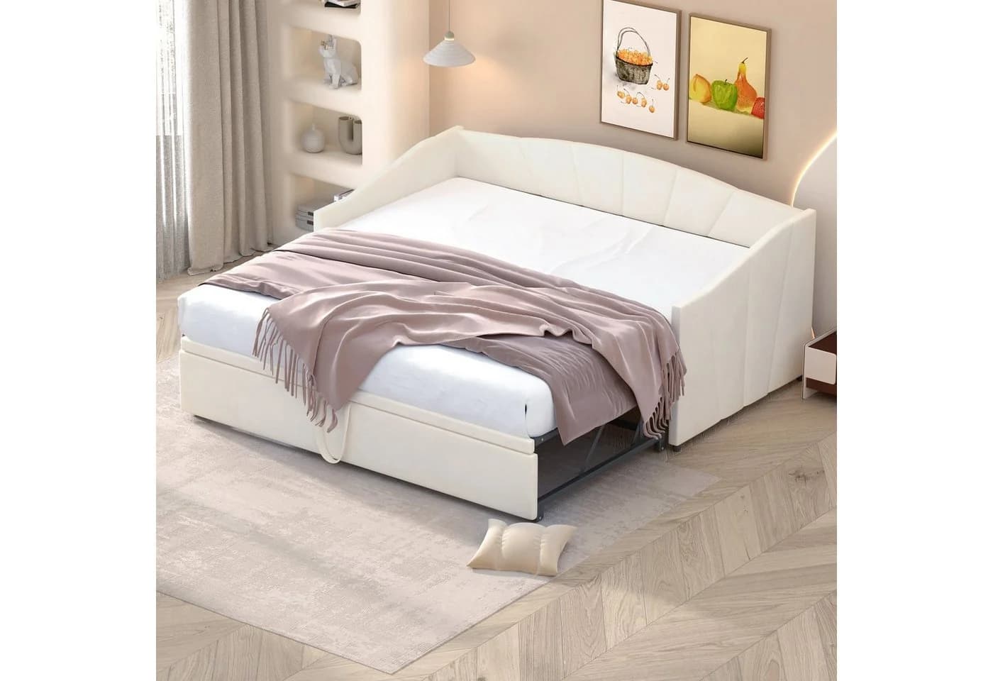 Flieks Daybett Schlafsofa mit Unterbett Beige Samt - Bild 2