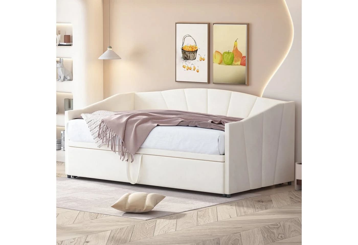 Flieks Daybett Schlafsofa mit Unterbett Beige Samt - Bild 3