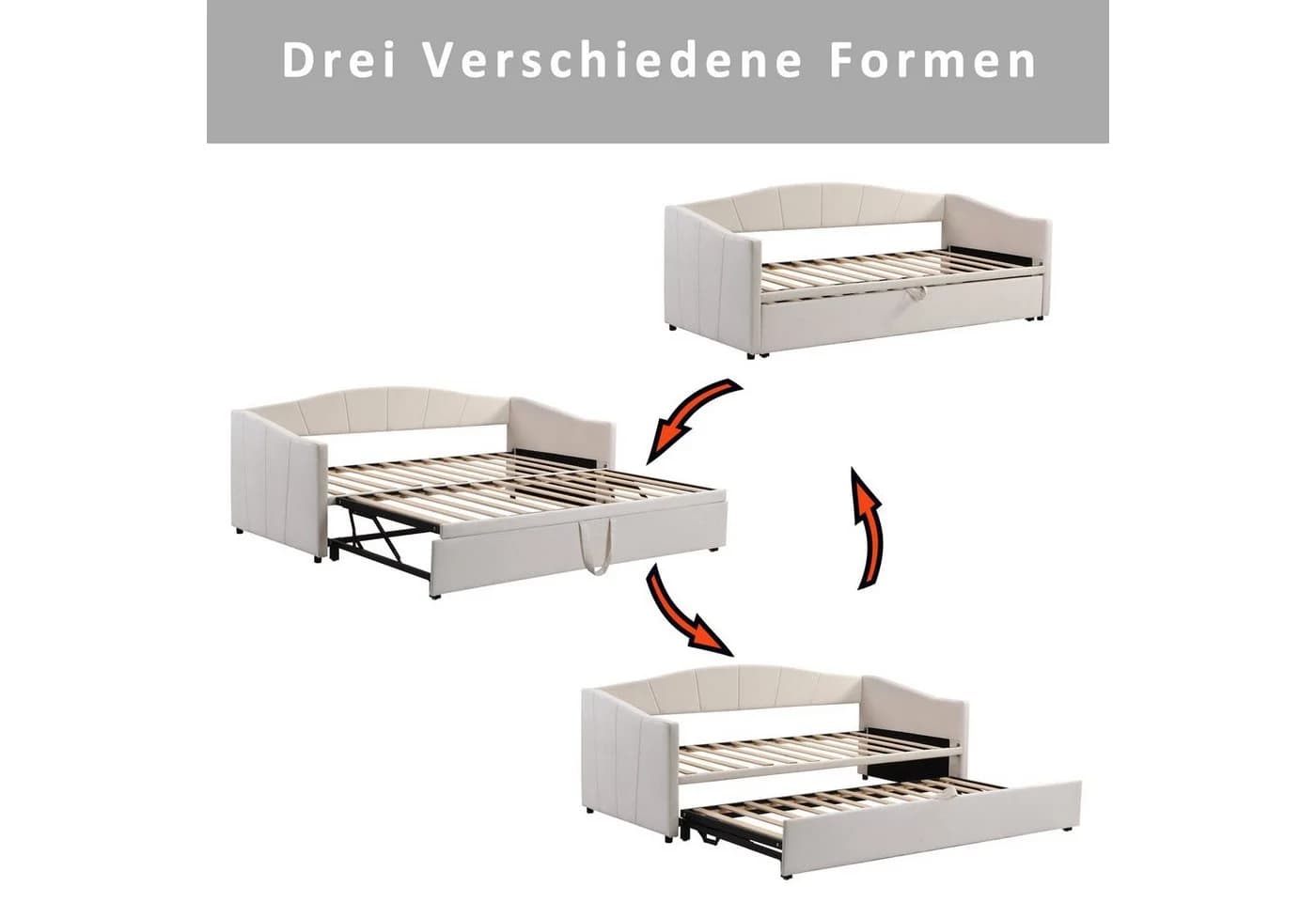 Flieks Daybett Schlafsofa mit Unterbett Beige Samt - Bild 5