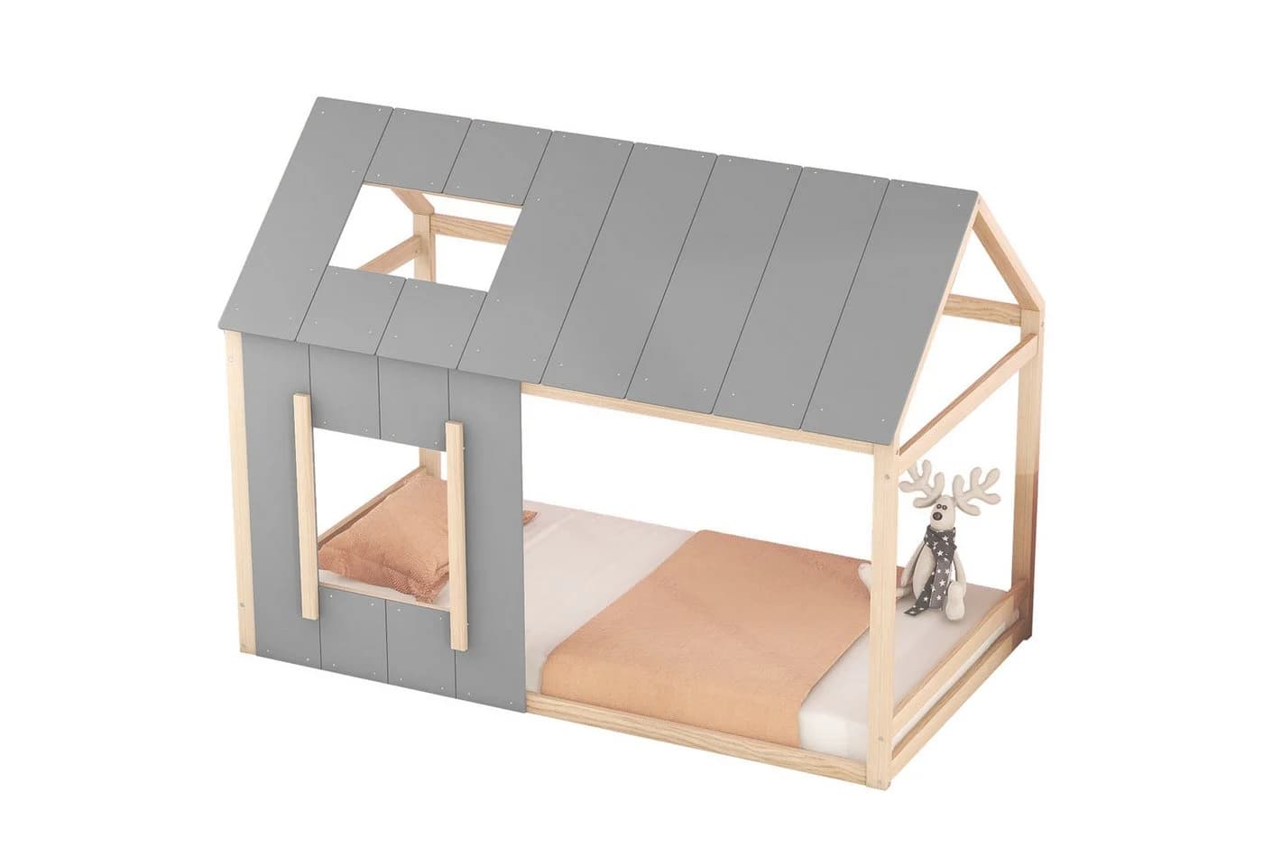 Flieks Kinderbett Massivholz Hausbett mit Dach und Fenster - Bild 2