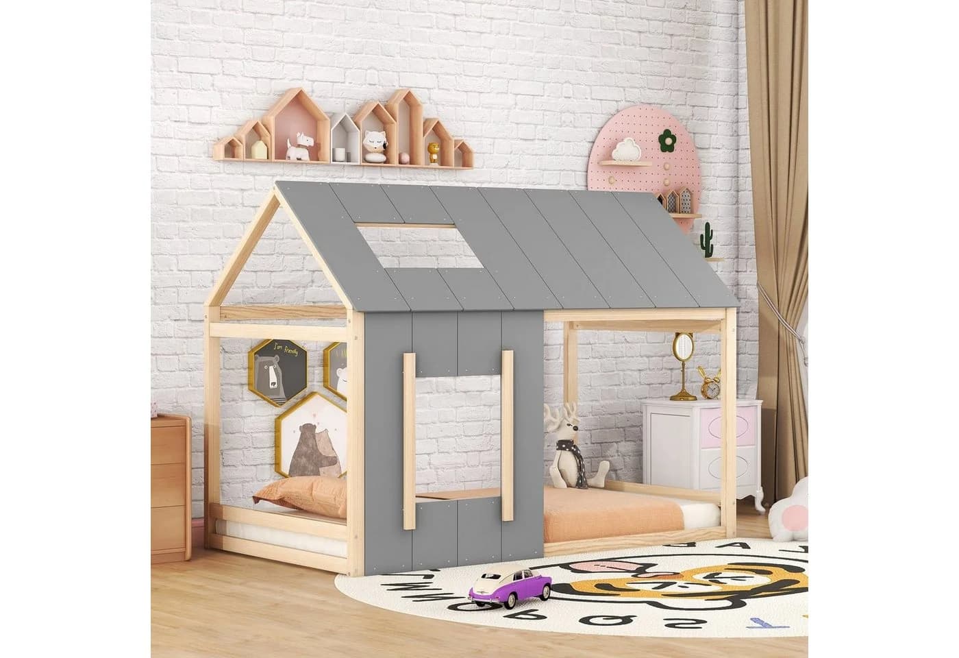 Flieks Kinderbett Massivholz Hausbett mit Dach und Fenster - Bild 3
