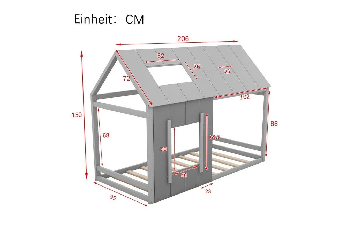 Flieks Kinderbett Hausbett Grau Massivholz mit Dach - Bild 4