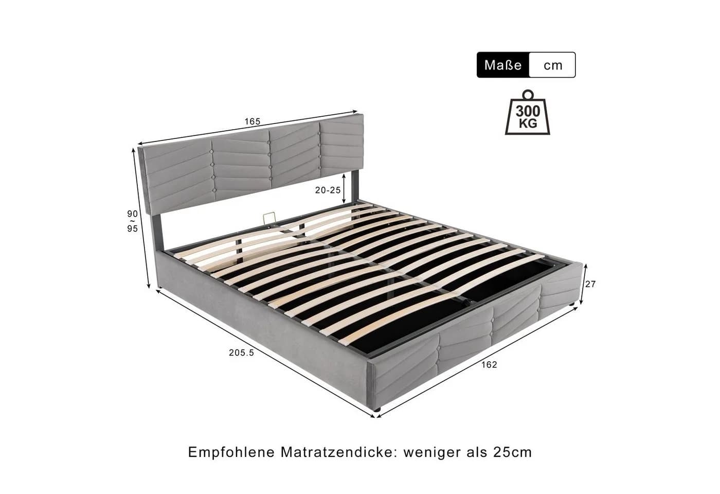 Flieks Polsterbett Hydraulisch Doppelbett 160x200cm Samt - Bild 3