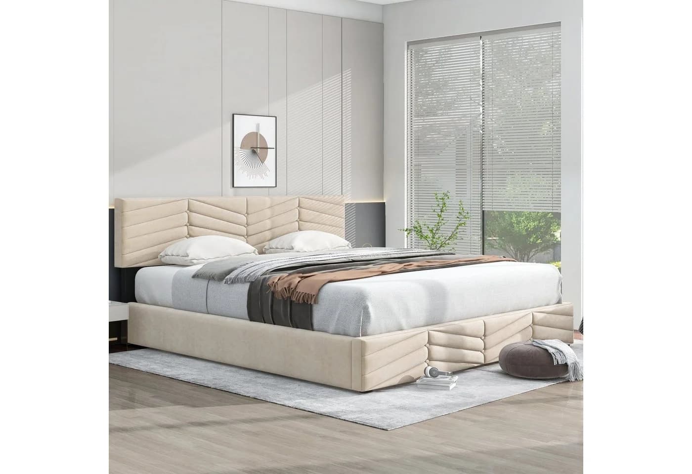 Flieks Polsterbett Hydraulisch 160x200cm Samt Beige