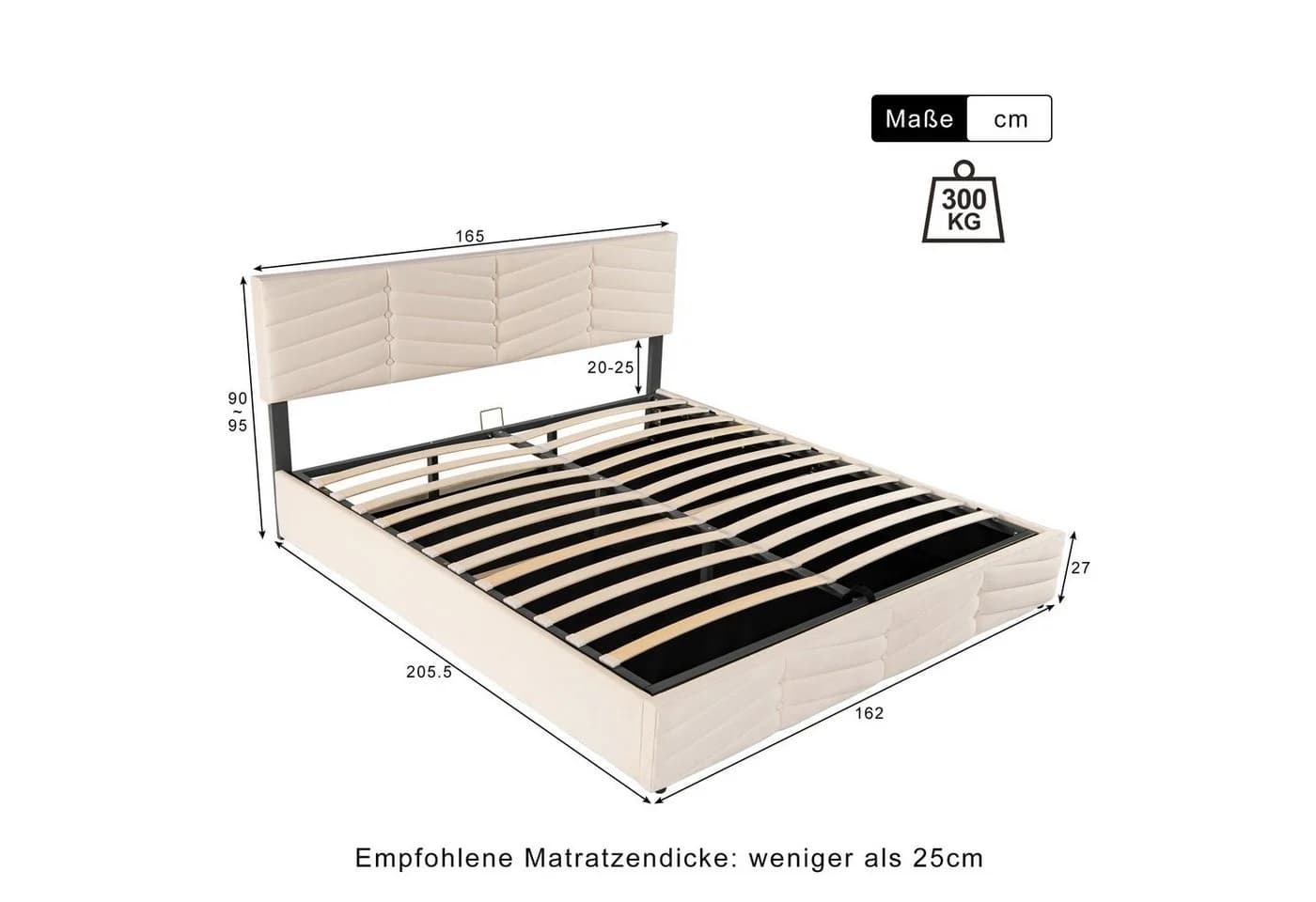 Flieks Polsterbett Hydraulisch 160x200cm Samt Beige - Bild 3