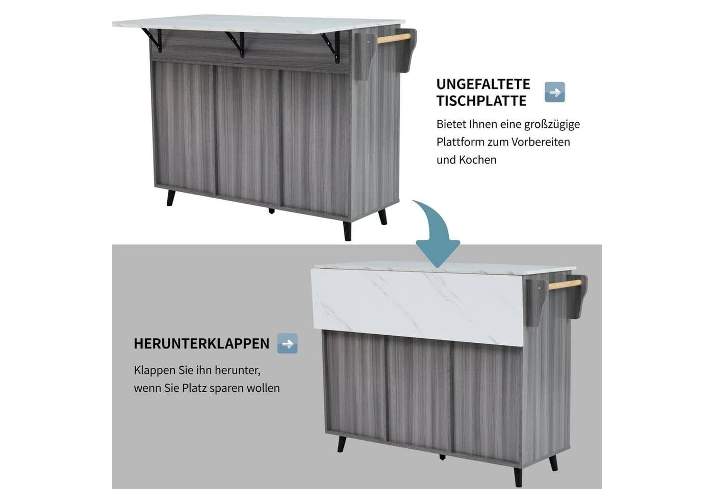 Flieks Küchenwagen Grau/Schwarz mit erweiterbarer Arbeitsplatte - Bild 4