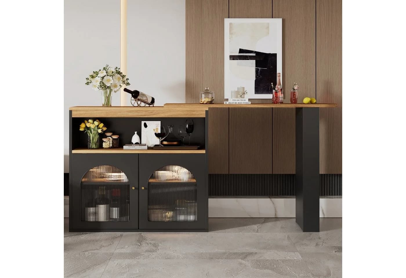 Flieks Bartisch 360° drehbar mit LED & Schrank Schwarz