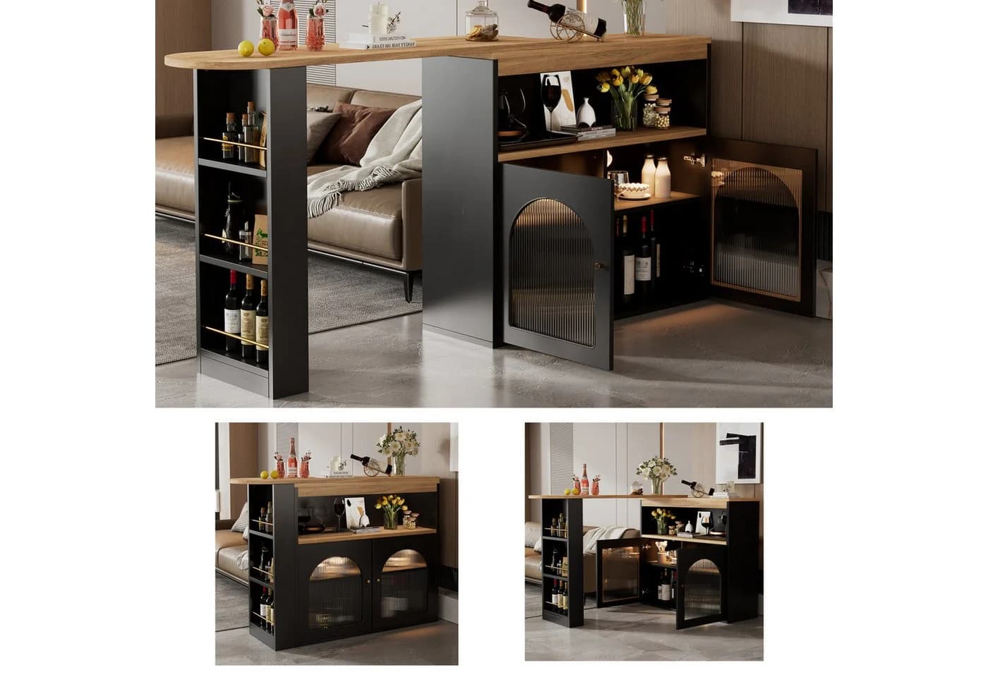 Flieks Bartisch 360° drehbar mit LED & Schrank Schwarz - Bild 2