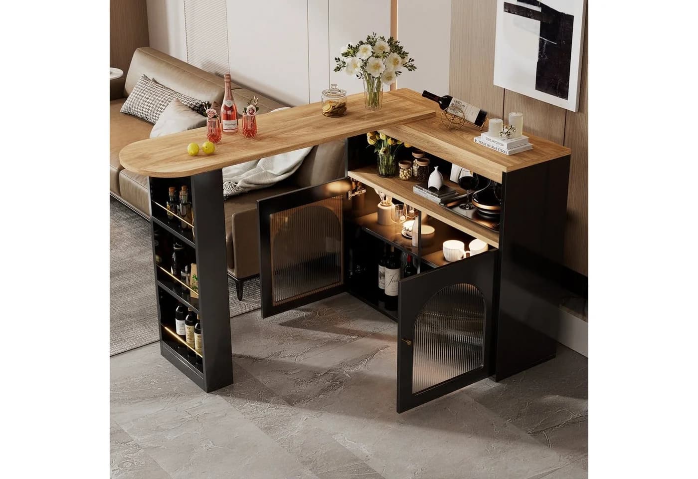 Flieks Bartisch 360° drehbar mit LED & Schrank Schwarz - Bild 3