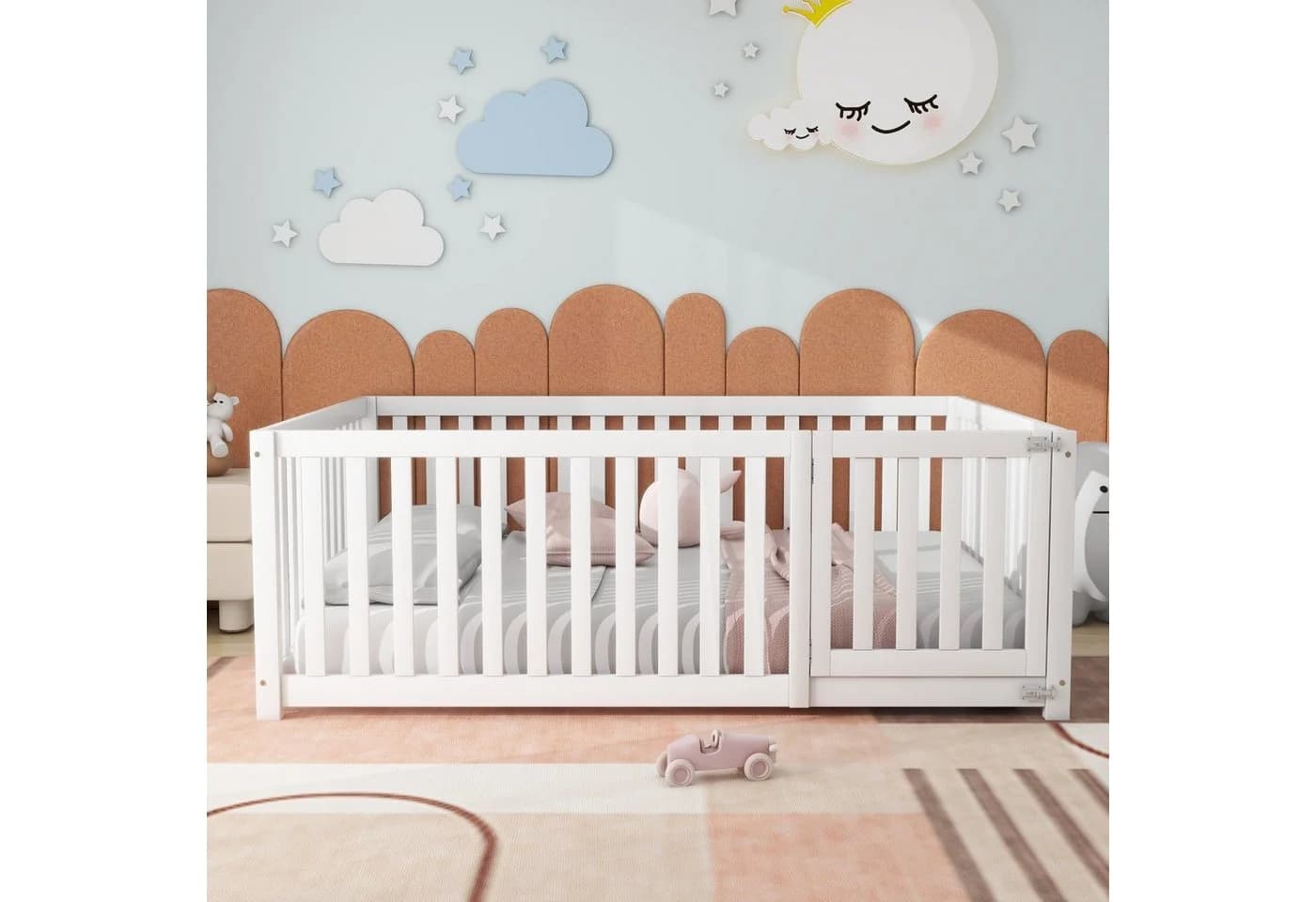 Flieks Kinderbett mit Schutzgitter und Tür Weiß 140x200cm