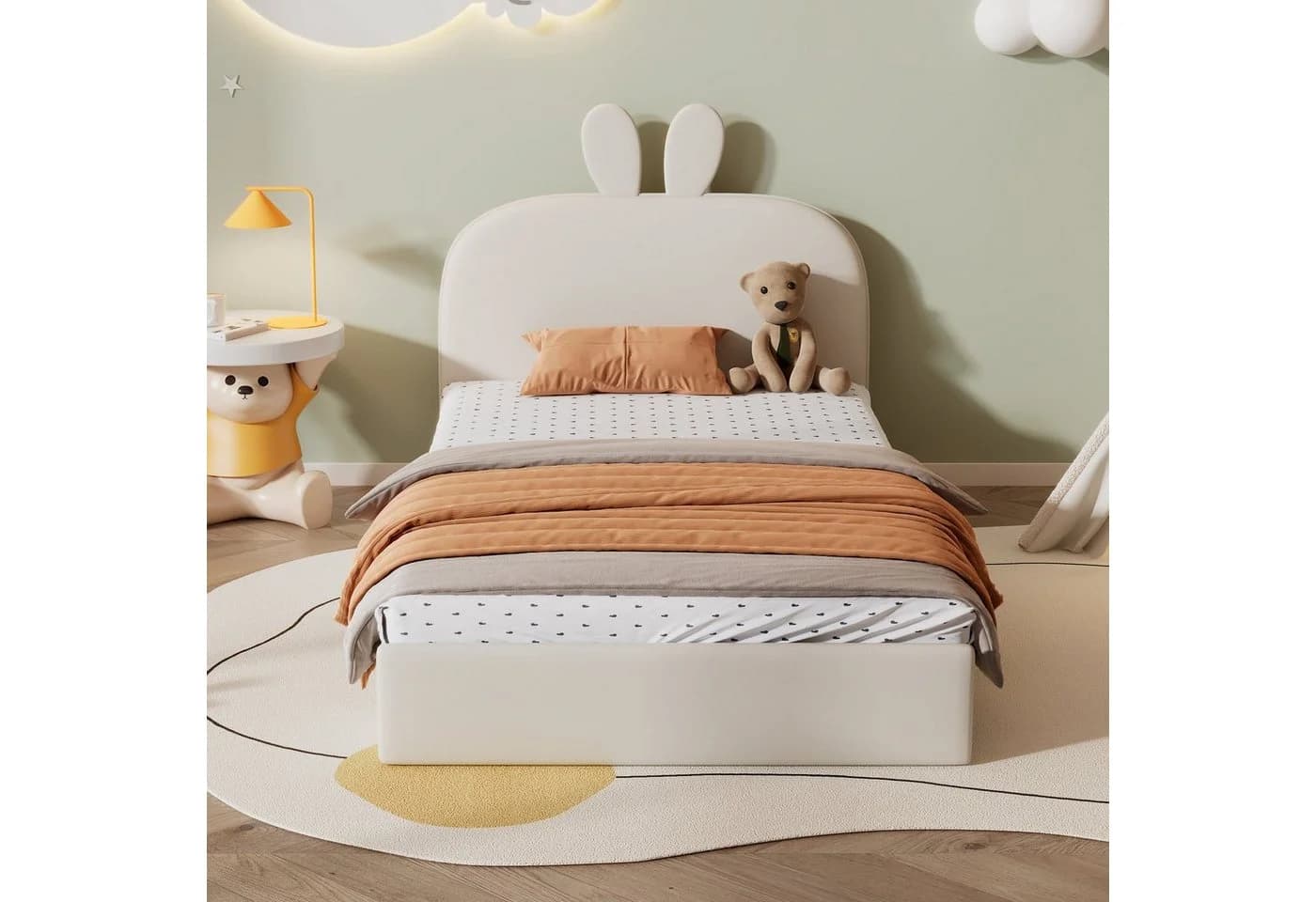 Flieks Polsterbett Kinderbett mit Kaninchen Kopfteil Samt