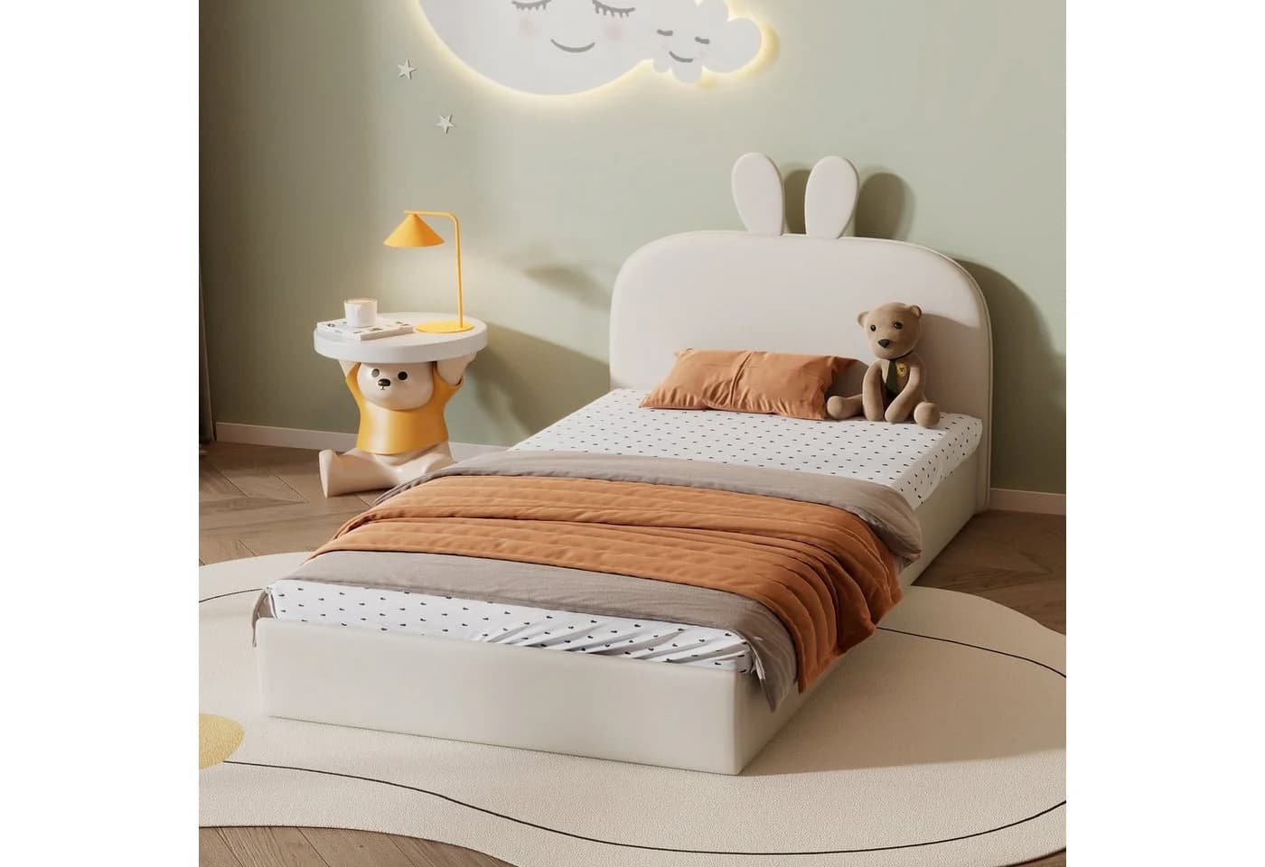 Flieks Polsterbett Kinderbett mit Kaninchen Kopfteil Samt - Bild 2