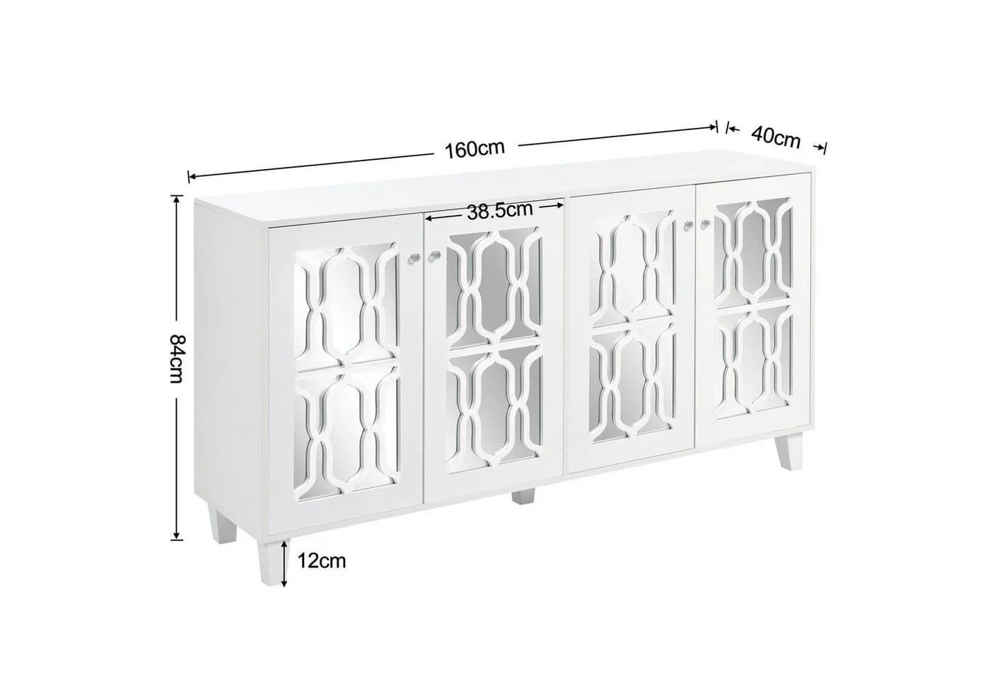 Flieks Sideboard Weiß mit 4 Spiegeltüren - Schrank für Wohnzimmer & Schlafzimmer - Bild 3