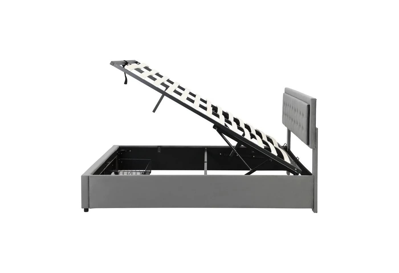 Flieks Polsterbett Hydraulisches Stauraumbett Samt Grau 160x200cm - Bild 4