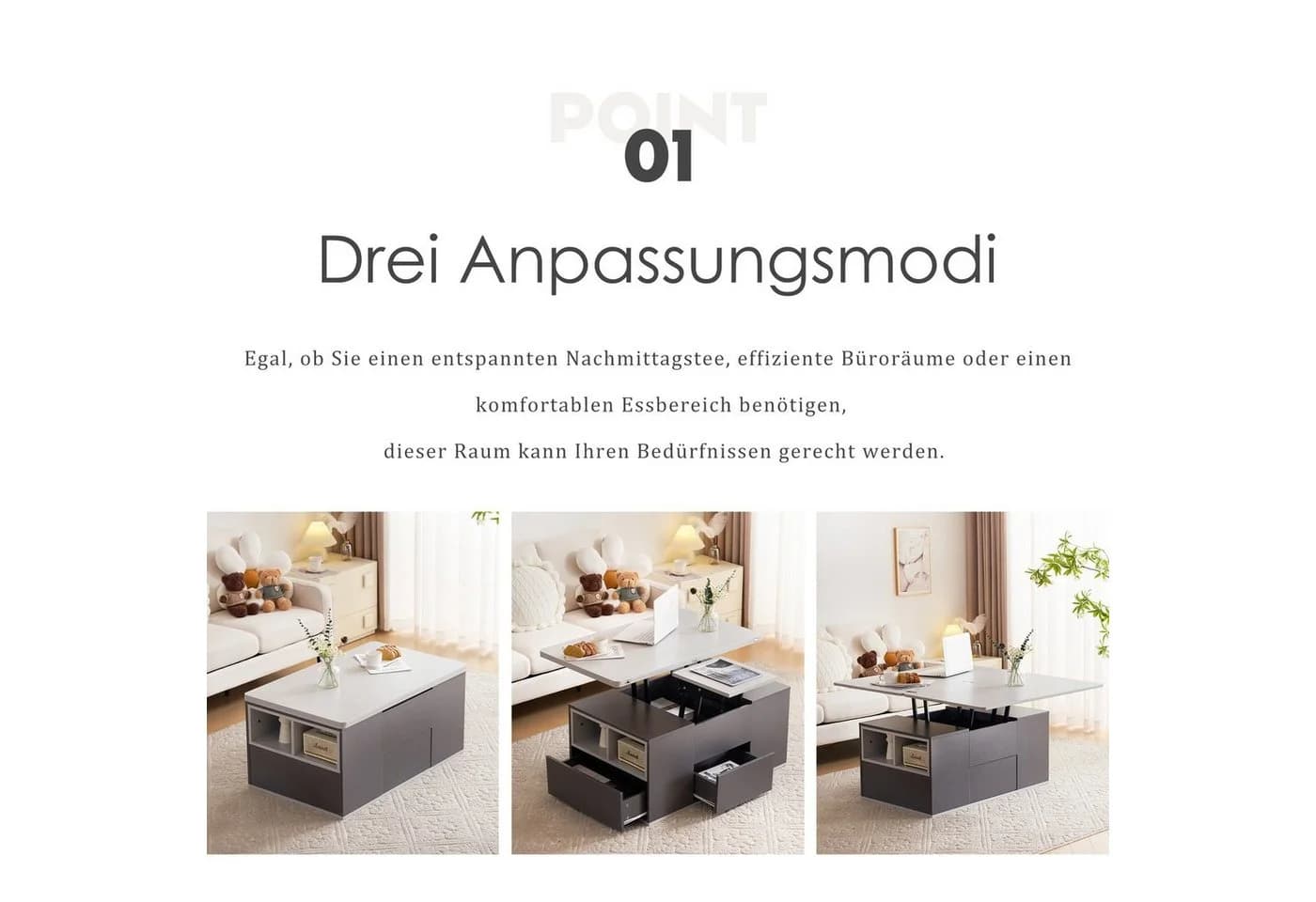 Merax Couchtisch mit Schubladen und Hub-Design Grau/Schwarz
