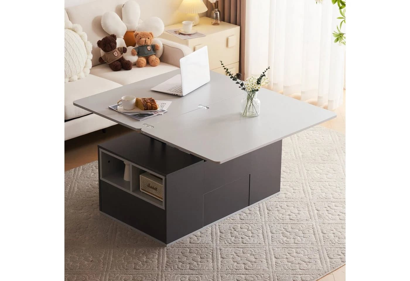 Merax Couchtisch mit Schubladen und Hub-Design Grau/Schwarz - Bild 2