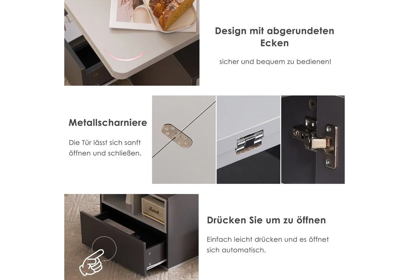 Merax Couchtisch mit Schubladen und Hub-Design Grau/Schwarz - Bild 4