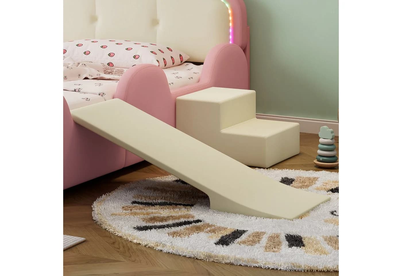 Flieks Polsterbett Kinderbett mit LED Beleuchtung und Rutsche Rosa - Bild 4