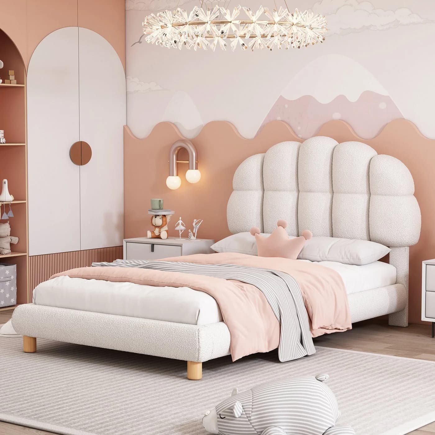 Flieks Polsterbett Einzelbett 90x200cm Halbkreisform Kopfteil Vliesimitat Weiß - Bild 3
