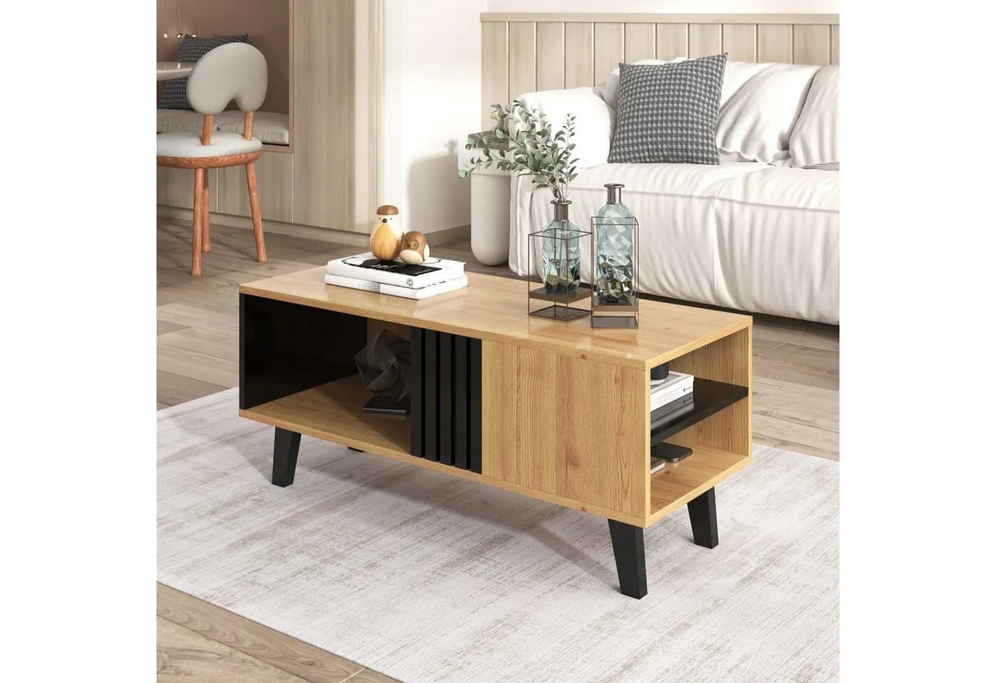 Merax Couchtisch Patchwork Holz mit Stauraum Landhausstil