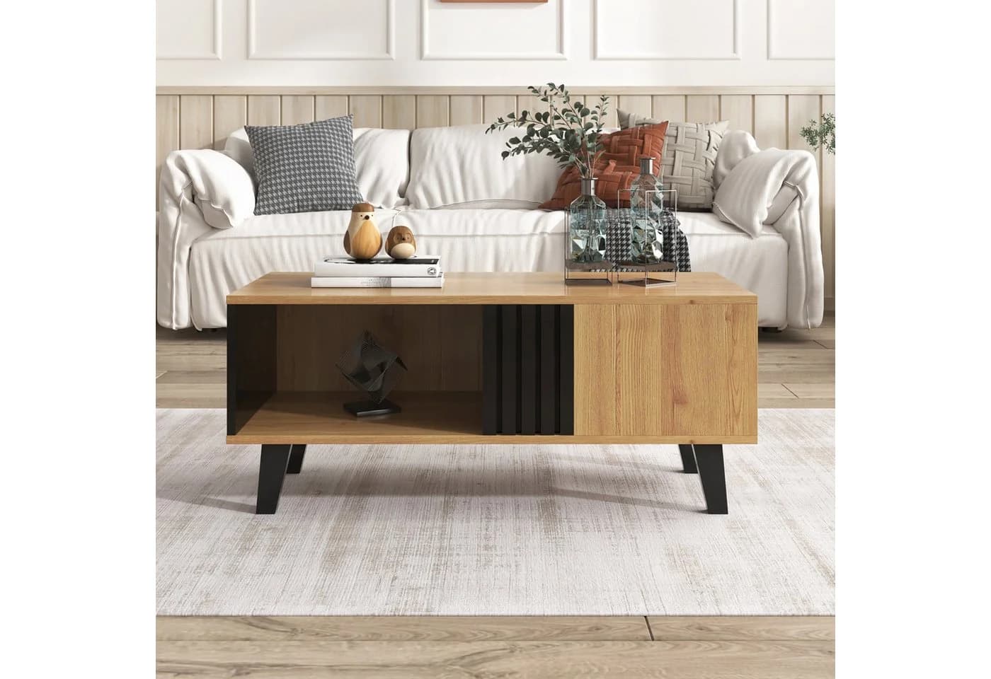 Merax Couchtisch Patchwork Holz mit Stauraum Landhausstil - Bild 3