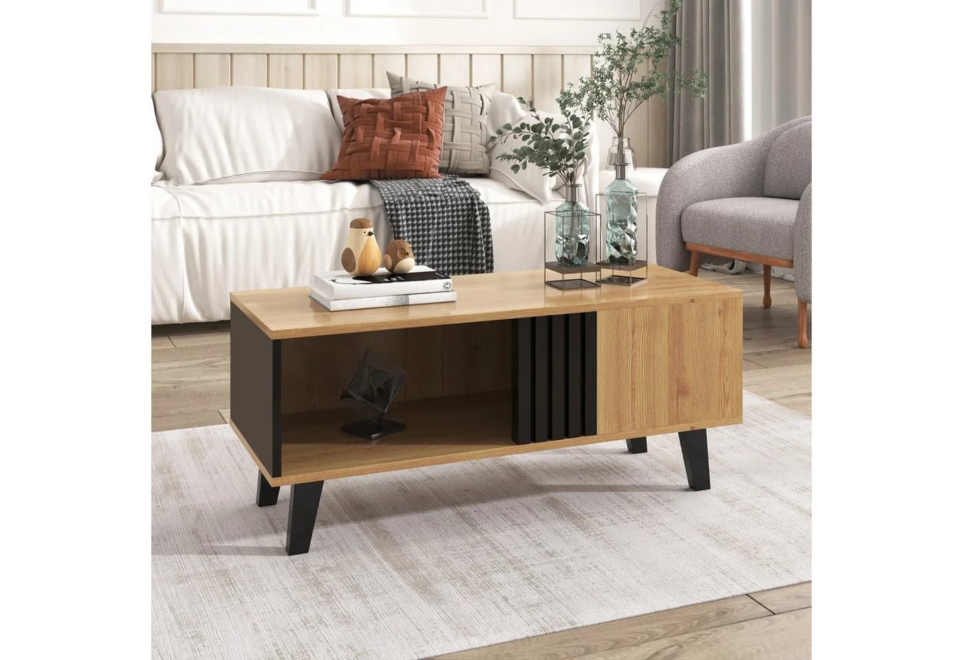 Merax Couchtisch Patchwork Holz mit Stauraum Landhausstil - Bild 4