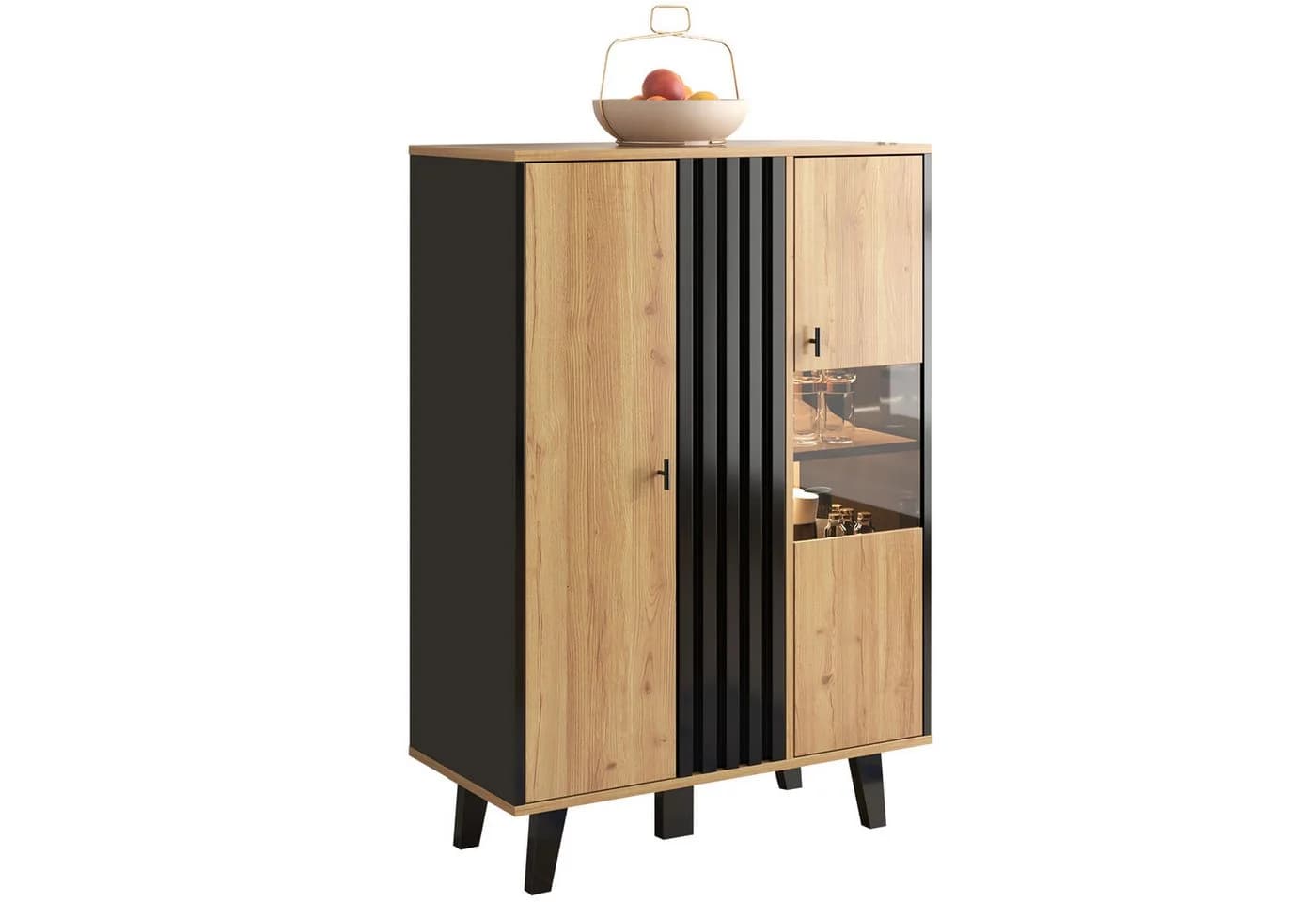 Merax Highboard mit LED und Glastür - 8 Fächer Schwarz Landhausstil - Bild 2